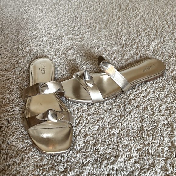 J. Crew Knotted Bow Gold Metallic Sandals Size 11 - Picture 2 of 7